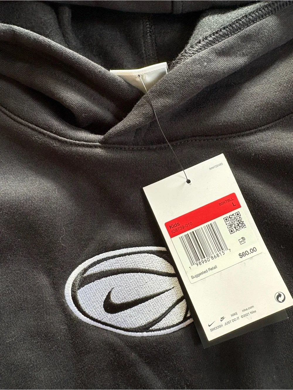 Nike Black Boys Girls Kids Basketball sports Logo Hoodie sweatshirt large NWT